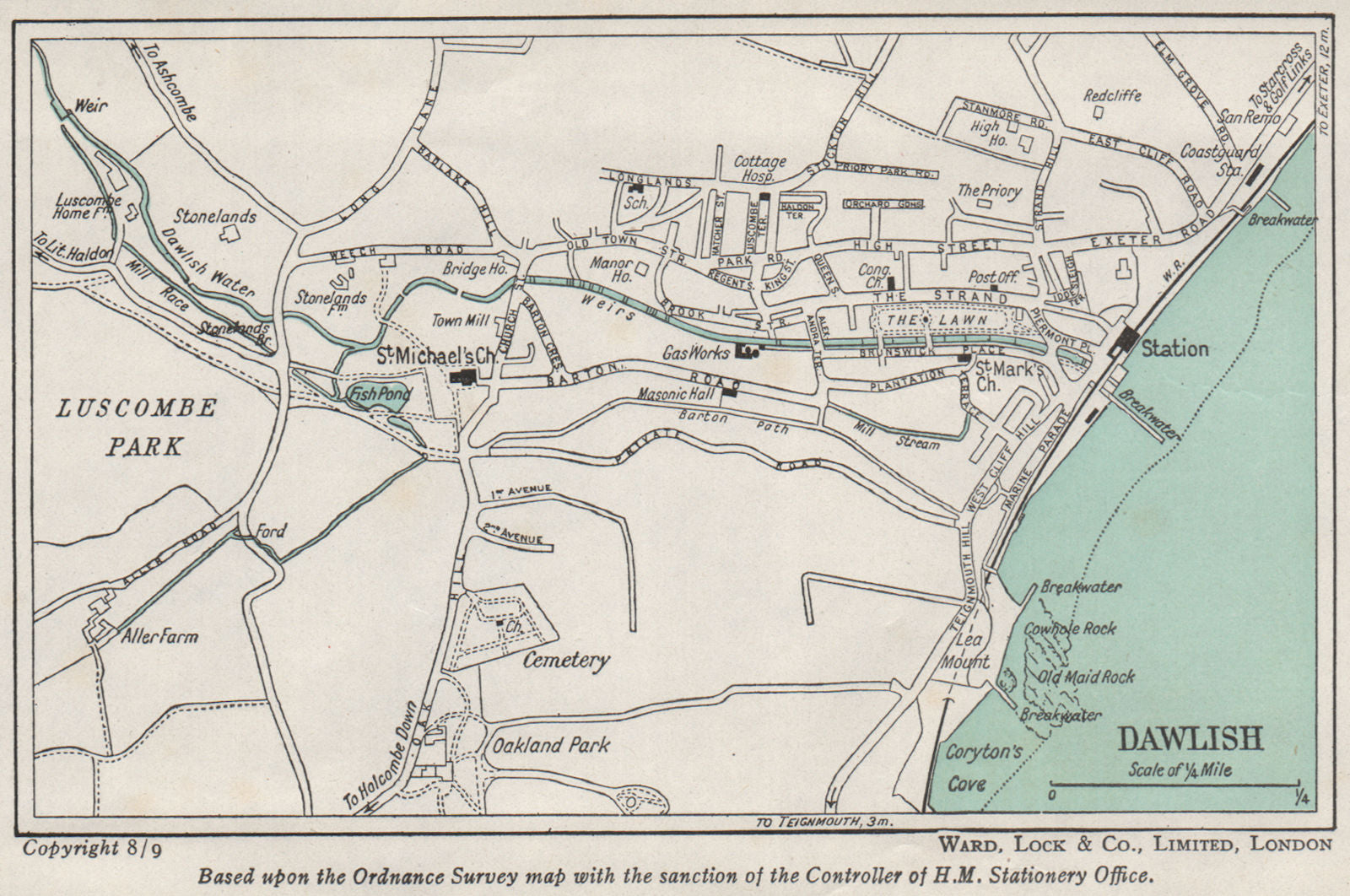 DAWLISH vintage town/city plan. Devon. WARD LOCK 1948 old vintage map chart